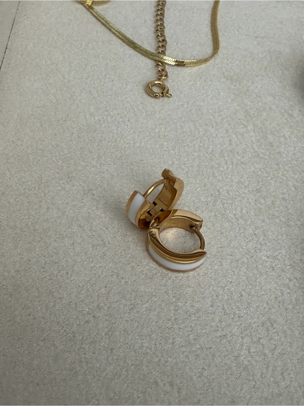 Atolea Gold and White Huggie Earrings - Sleek Everyday Hoop